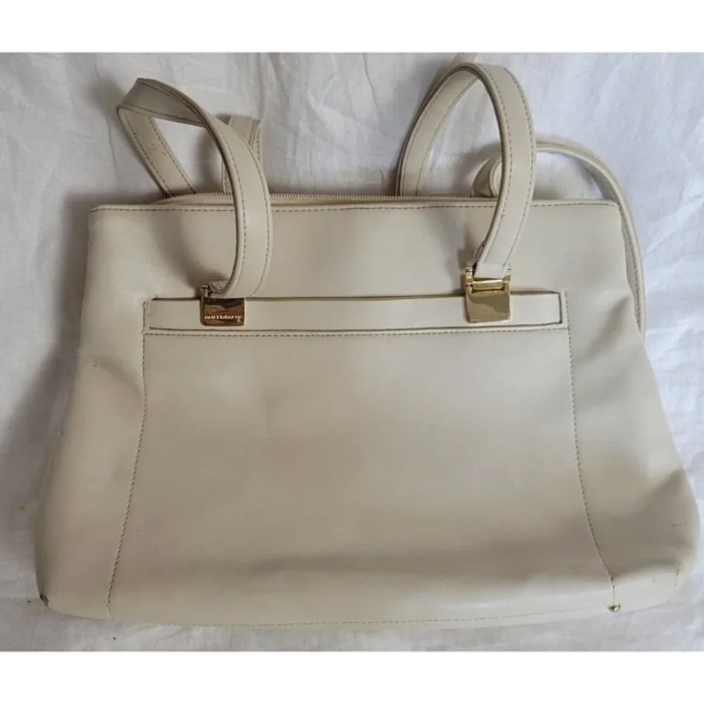 Liz Claiborne Accessories Bag handbag faux leather double strap Purse Beige EUC